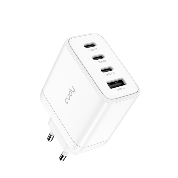 CUDY 4-Port 65W USB-C Charger with EU Plug, GaN, 3