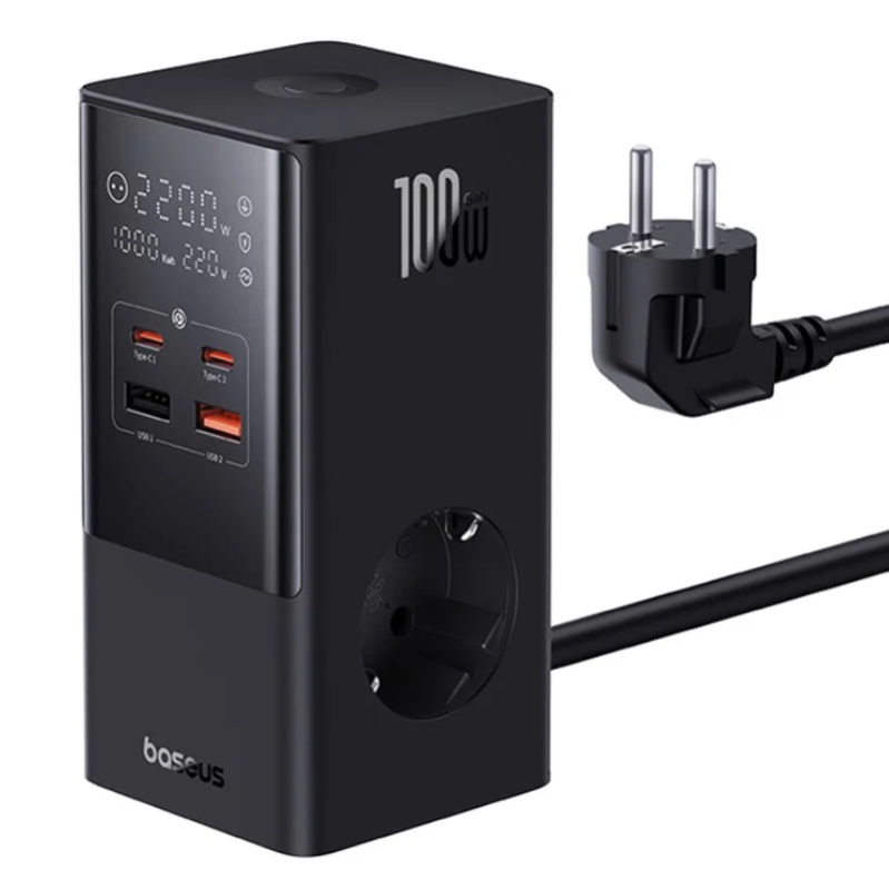 18726a64a4eeff6c48d55a2d2019a6eb.png Incarcator Baseus PowerCombo Tower, 100 W, 6 porturi, Negru - imagine 1