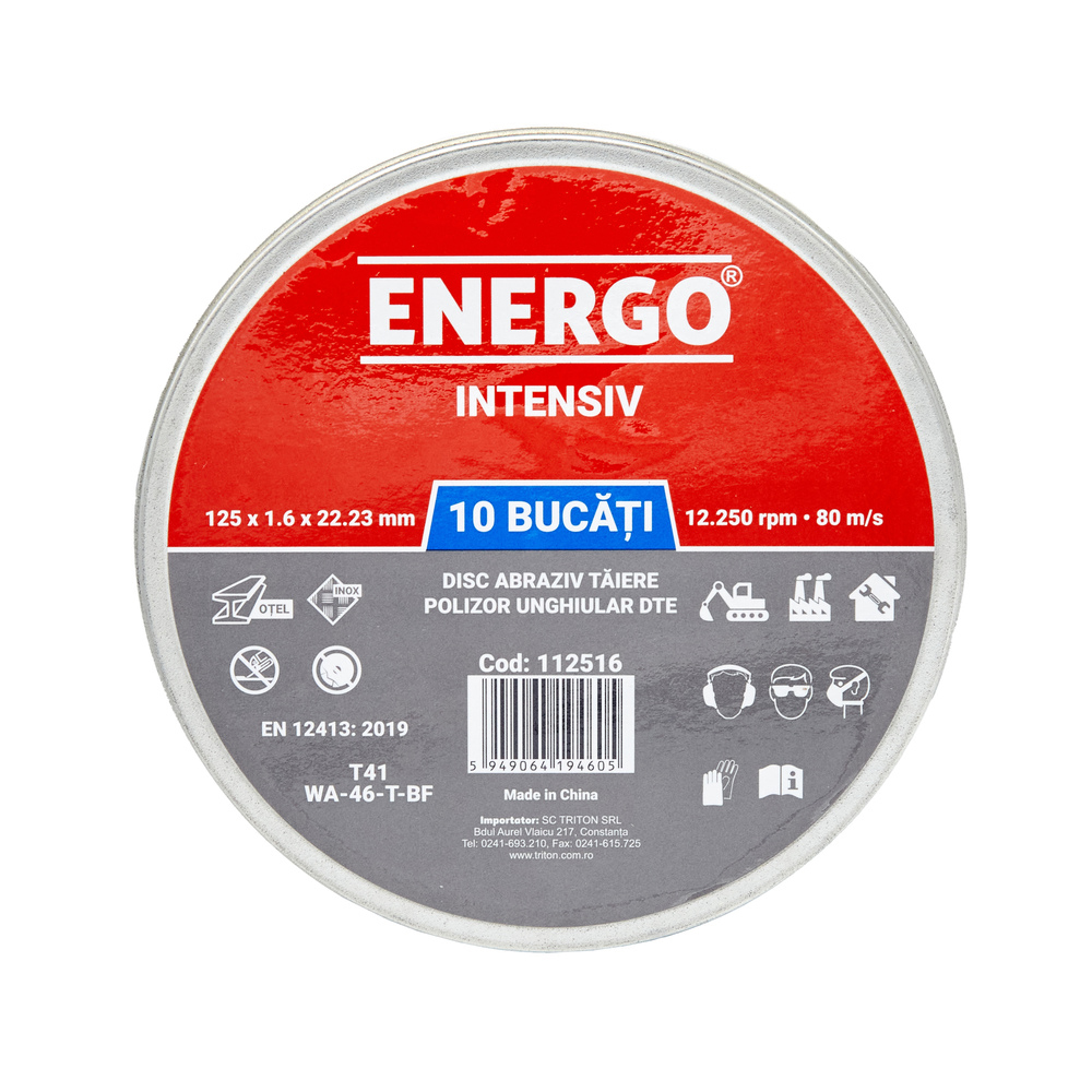 4010413_disc-abraziv-taiere-energo-ds-112516-1 Disc abraziv taiere INTENSIV 125x22.2x1.6mm WA46T tip-41 inox otel set 10 bucati ENERGO - imagine 1