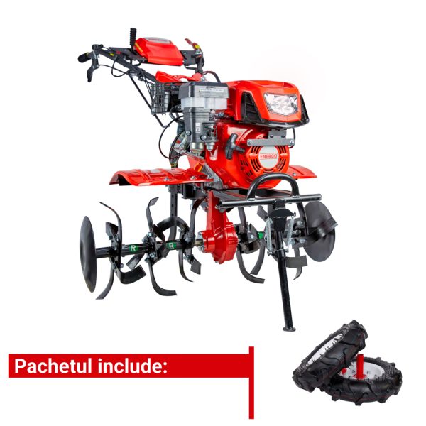 Motocultor H95 cu angrenaj fonta 101.5 kg 7 CP benzina 2+1 viteze cu roti cauciuc ENERGO