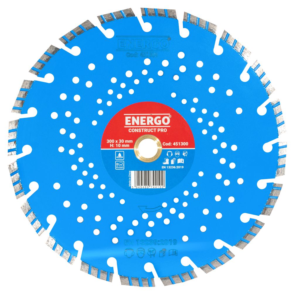 40301041_disc-diamantat-taiere-energo-451300-1 Disc diamantat taiere CONSTRUCT PRO 300x30 mm (25.4 si 20 mm) T20 sector cu pastile-turbo beton-armat pavele boltari mozaic caramida ENERGO - imagine 1