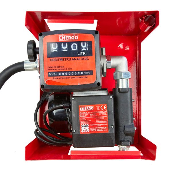 Pompa transfer combustibil motorina PTC230 debit 60L/min Pmax 3 bari cu debitmetru furtun si pistolet 370W 230V ENERGO