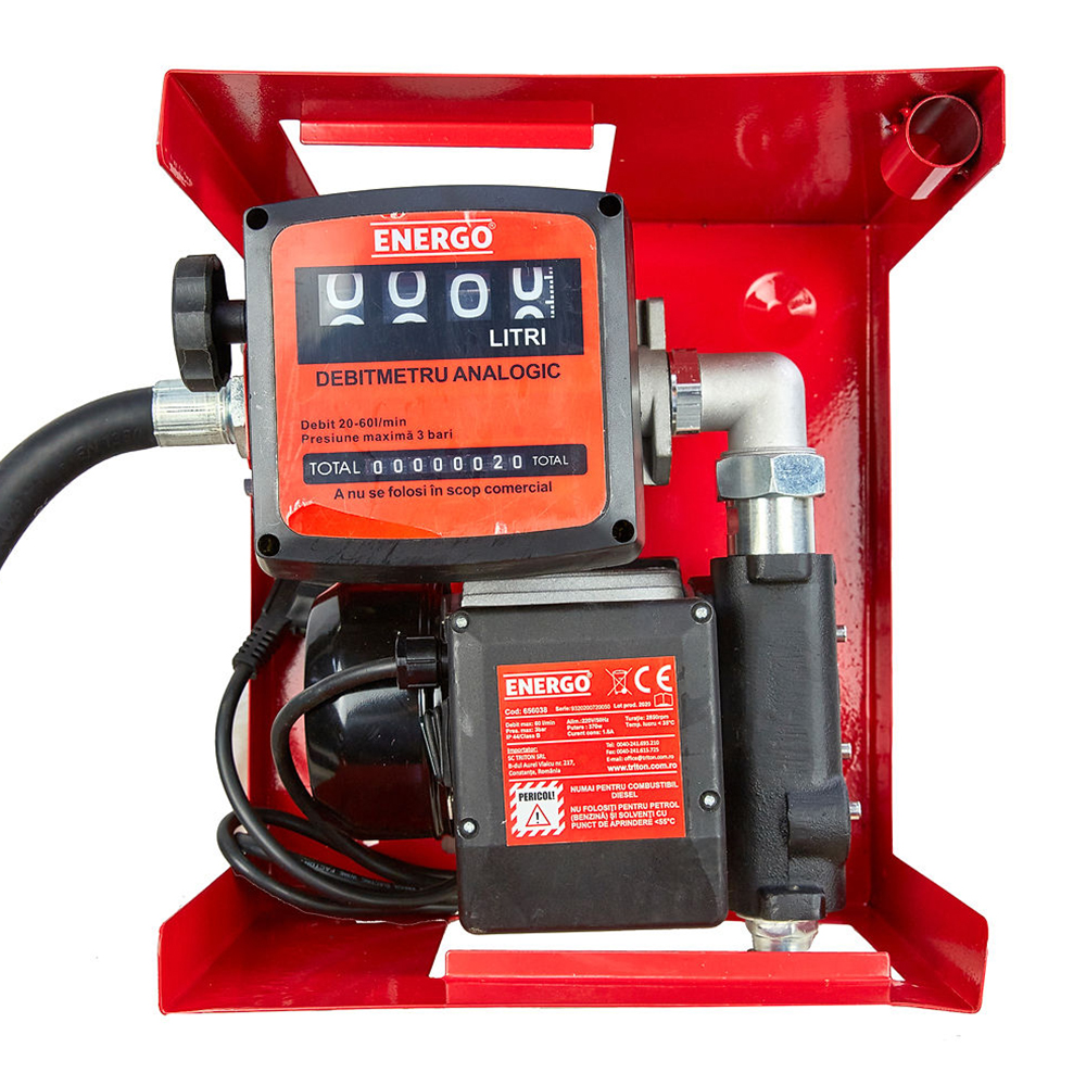 4103501_pompa-transfer-energo-656038-1 Pompa transfer combustibil motorina PTC230 debit 60L/min Pmax 3 bari cu debitmetru furtun si pistolet 370W 230V ENERGO - imagine 1
