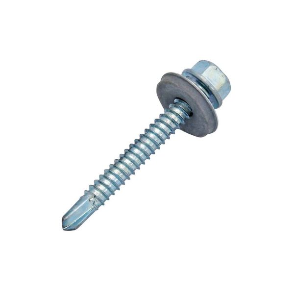 Surub autoforant cap hexagonal SW8 D-4.8mm L-25mm vf-4mm DIN7504K cu saiba epdm fixare metal/metal zincat alb ENERGO