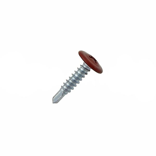 Surub autoforant cap plat cu saiba PH2 D-4.2mm L-19mm vf-3mm fixare metal/metal RAL3011 rosu ENERGO