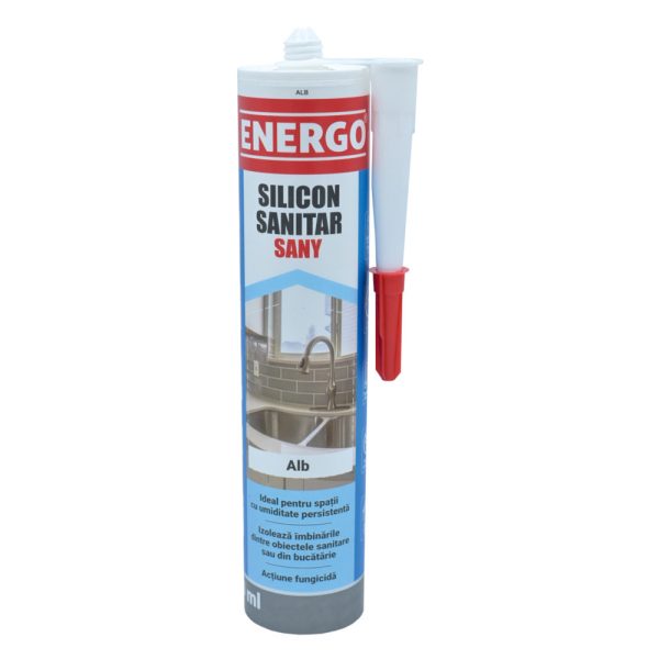 Silicon etansant SANY sanitar alb pentru placi ceramice sticla plastic cartus 280ml ENERGO