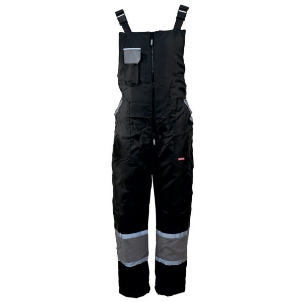 Pantalon cu pieptar vatuit iarna WINTER marimea XL negru benzi reflectorizante oxford cu poliester 120g/mp ENERGO