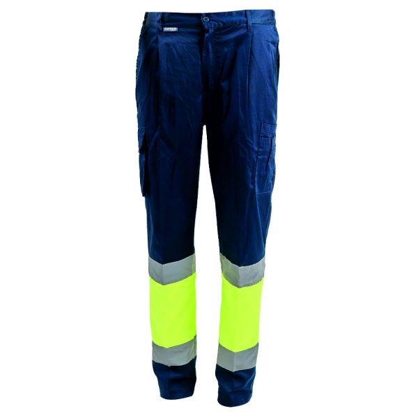Pantalon talie MOTORWAY marimea L galben/bleumarin benzi reflectorizante bumbac cu poliester 195g/mp ENERGO