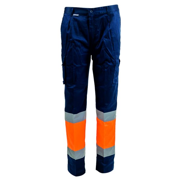 Pantalon talie MOTORWAY marimea S portocaliu/bleumarin benzi reflectorizante bumbac cu poliester 195g/mp ENERGO