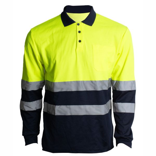 Bluza polo ROAD marimea M galbena/bleumarin reflectorizanta bumbac cu poliester 180g/mp ENERGO