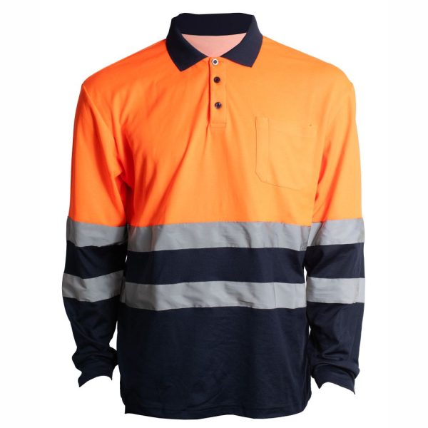 Bluza polo ROAD marimea M portocalie/bleumarin reflectorizanta bumbac cu poliester 180g/mp ENERGO