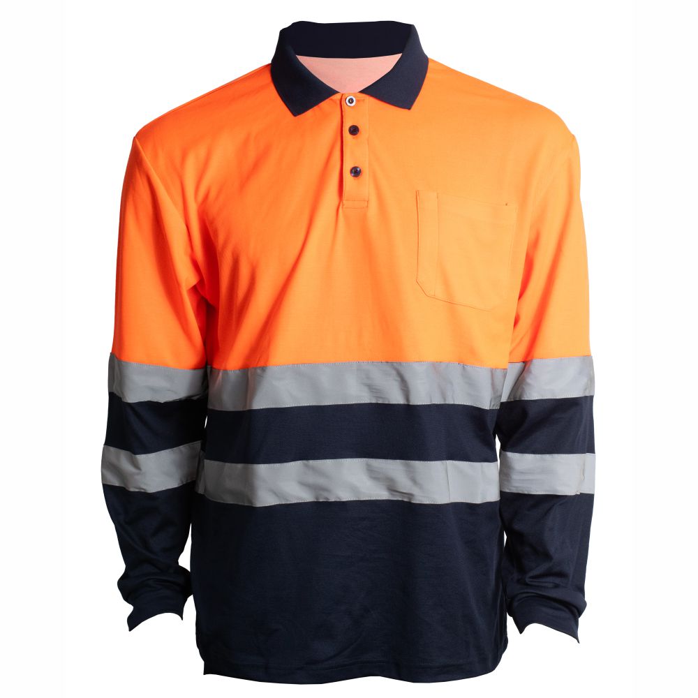 4120306_bluza-polo-reflectorizanta-road-portocalie-energo-1 Bluza polo ROAD marimea XL portocalie/bleumarin reflectorizanta bumbac cu poliester 180g/mp ENERGO - imagine 1