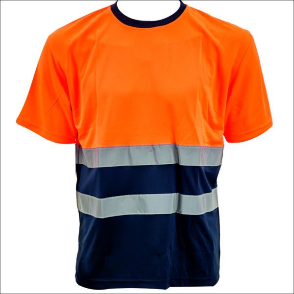 Tricou clasic ROAD marimea L portocaliu/bleumarin reflectorizant poliester 130g/mp ENERGO