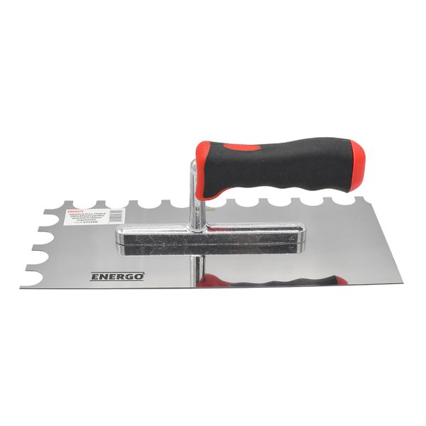 Gletiera zimtata ULC lama inox 280x130mm grosime 0.7mm dantura semirotunda 10mm pentru marmura cu maner bimaterial ENERGO