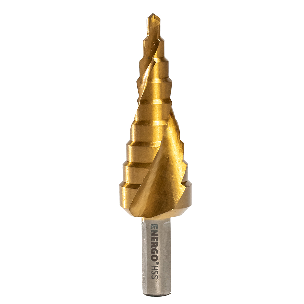 burghiu-in-trepte-energo-101056-1 Burghiu in trepte BMT conic diametru 4.0-39mm L-107mm 2 muchii HSS-TiN prindere tesita ENERGO - imagine 1