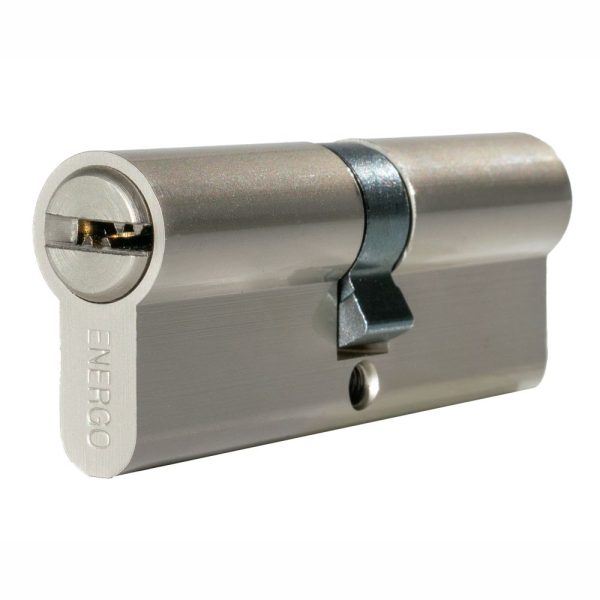 Cilindru din alama SECURE 5S descentrat 40x55 mm 6 pini antigaurire nichel mat 4 chei alama cu amprenta ENERGO
