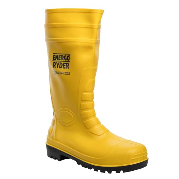Cizme protectie RYDER marimea 45 categoria S5 FO SR din PVC cu bombeu si lamela antiperforatie din metal galbene ENERGO