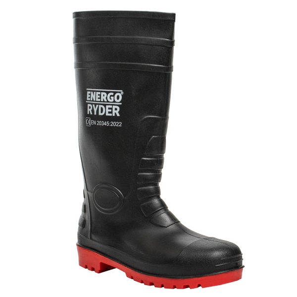 Cizme protectie RYDER marimea 41 categoria S5 FO SR din PVC cu bombeu si lamela antiperforatie din metal negre ENERGO