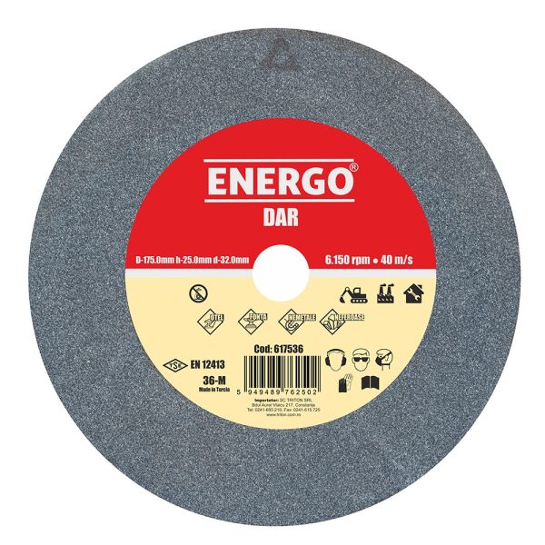Disc abraziv slefuire polizor de banc DAR rapid D-175mm h-25mm d-32mm NK-36-M gri neferoase fonta nemetale otel normal ENERGO