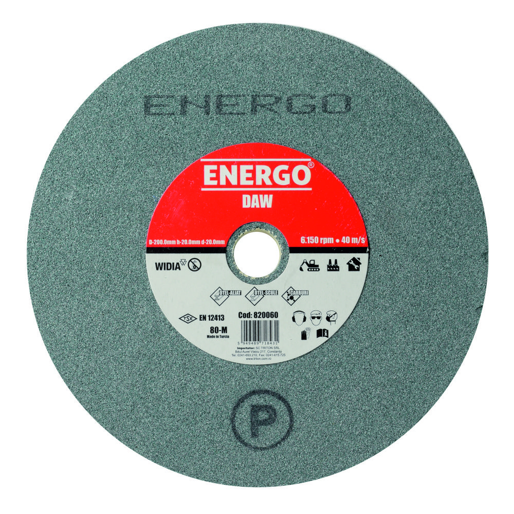 disc-abraziv-polizor-de-banc-energo-820060 Disc abraziv slefuire polizor de banc DAW widia D-200mm h-20mm d-20mm SCG-80-M verde otel aliat otel scule carburi ENERGO - imagine 1
