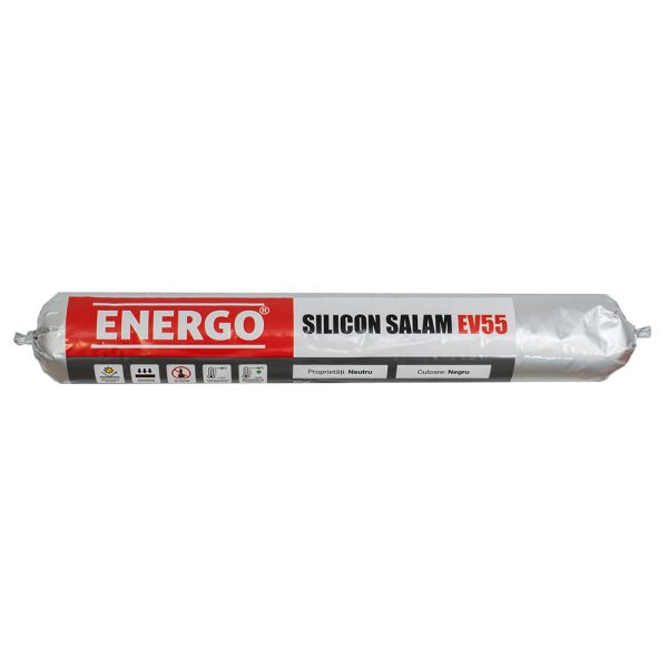 Silicon etansant neutru negru EV55 rezistent UV pentru metal sticla piatra folie tip salam 600ml ENERGO