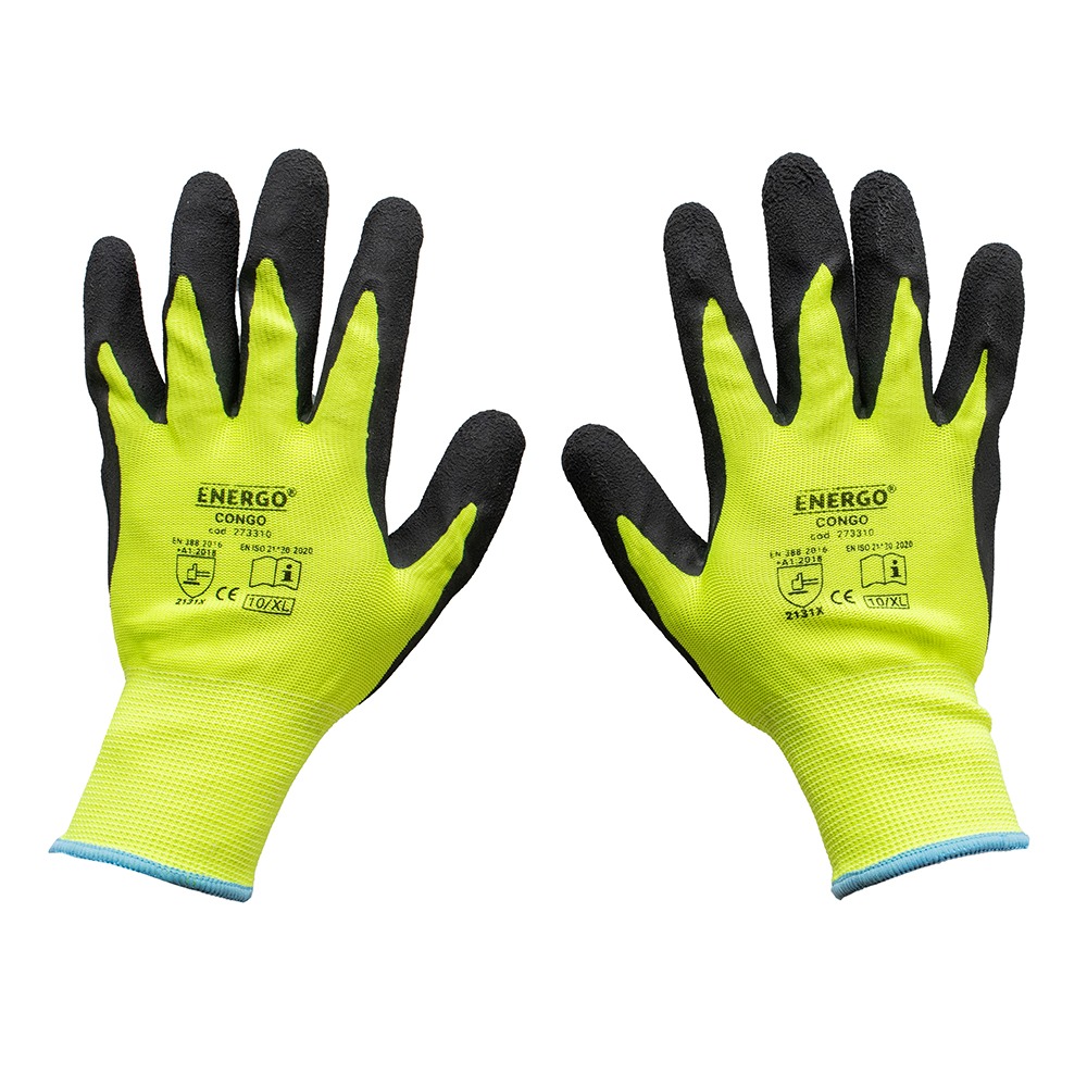 manusi-protectie-energo-273308-1 Manusi protectie CONGO marimea 8 poliester impregnate spuma latex palma si varf degete fluorescent galben EN388-2131X ENERGO - imagine 1