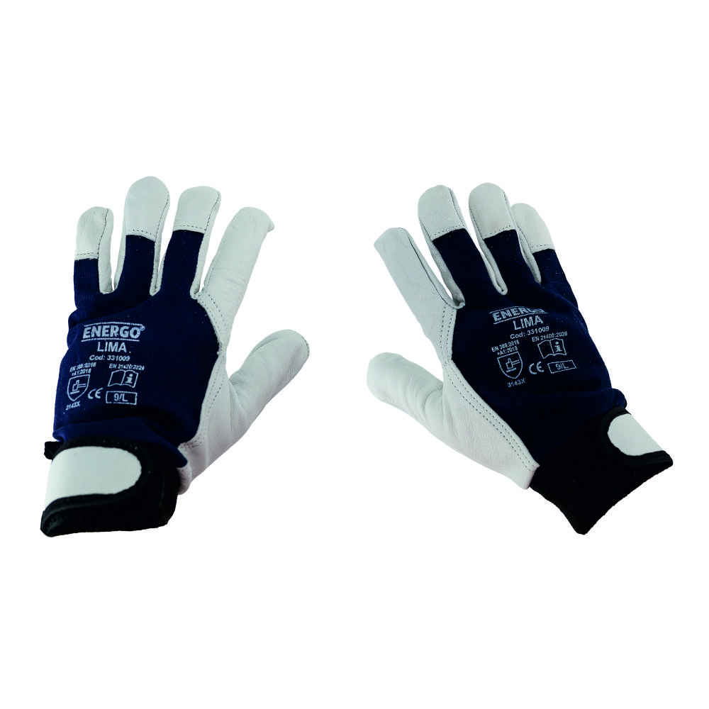 manusi-protectie-energo-331009-1 Manusi protectie LIMA marimea 9 bumbac/piele capra palma si varf degete manseta velcro EN388-2111XX ENERGO - imagine 1