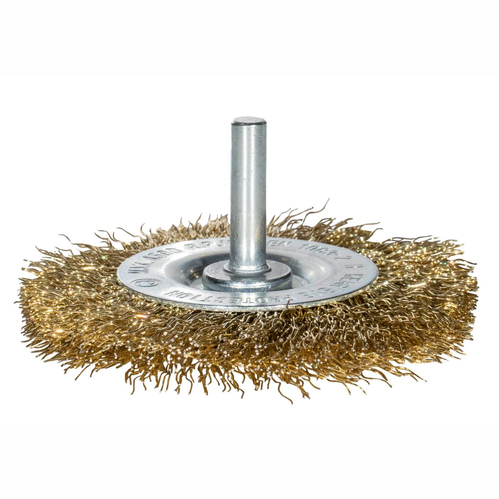 perie-sarma-disc-energo-600175-1 Perie sarma disc INTENSIV D-75mm cu sectiune fir 0.3mm L-15mm g-10mm despletit din otel alamit prindere cu tija d-6mm ENERGO - imagine 1