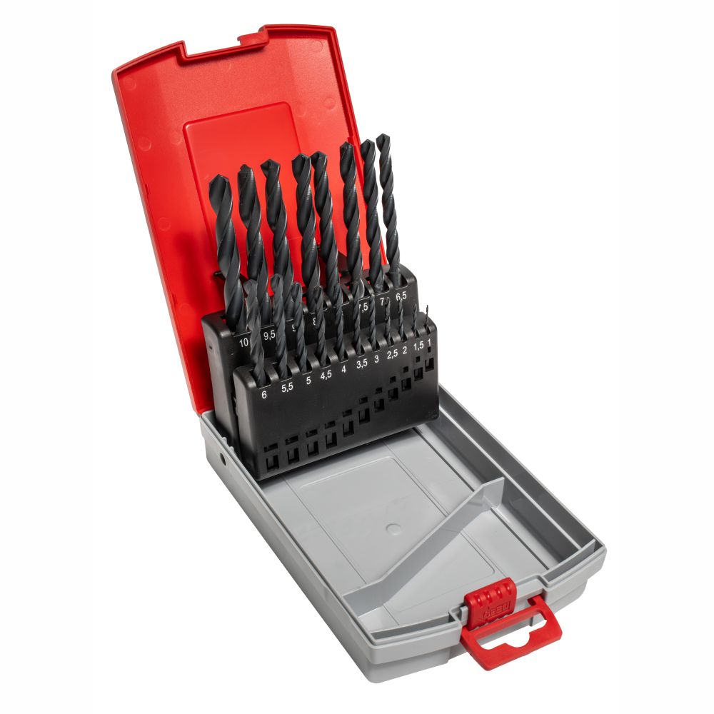 set-burghie-metal-energo-205212-1 Set burghie metal SBM diametre 1-10mm DIN 338 material HSS-R prindere cilindrica 19 piese cutie plastic ENERGO - imagine 1