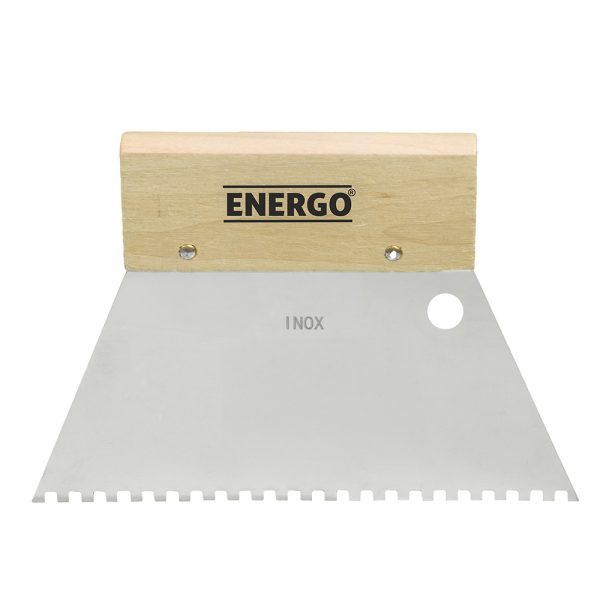 Spatula zimtata ULC lama inox latime 180mm grosime 0.5mm dantura 4x4mm tip TKB C1 cu maner lemn ENERGO