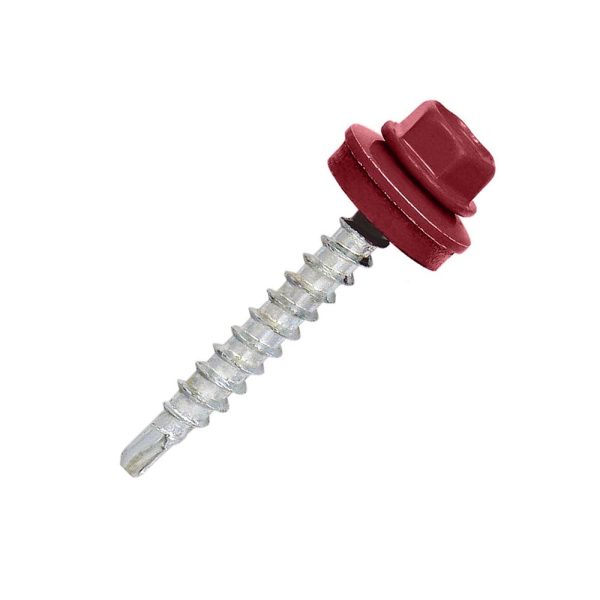 Surub autoforant cap hexagonal SW8 D-4.8mm L-19mm vf redus DIN7504K-R cu saiba epdm fixare metal/lemn RAL3011 rosu 100 bucati ENERGO