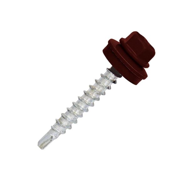Surub autoforant cap hexagonal SW8 D-4.8mm L-35mm vf redus DIN7504K-R cu saiba epdm fixare metal/lemn RAL8017 maro 100 bucati ENERGO
