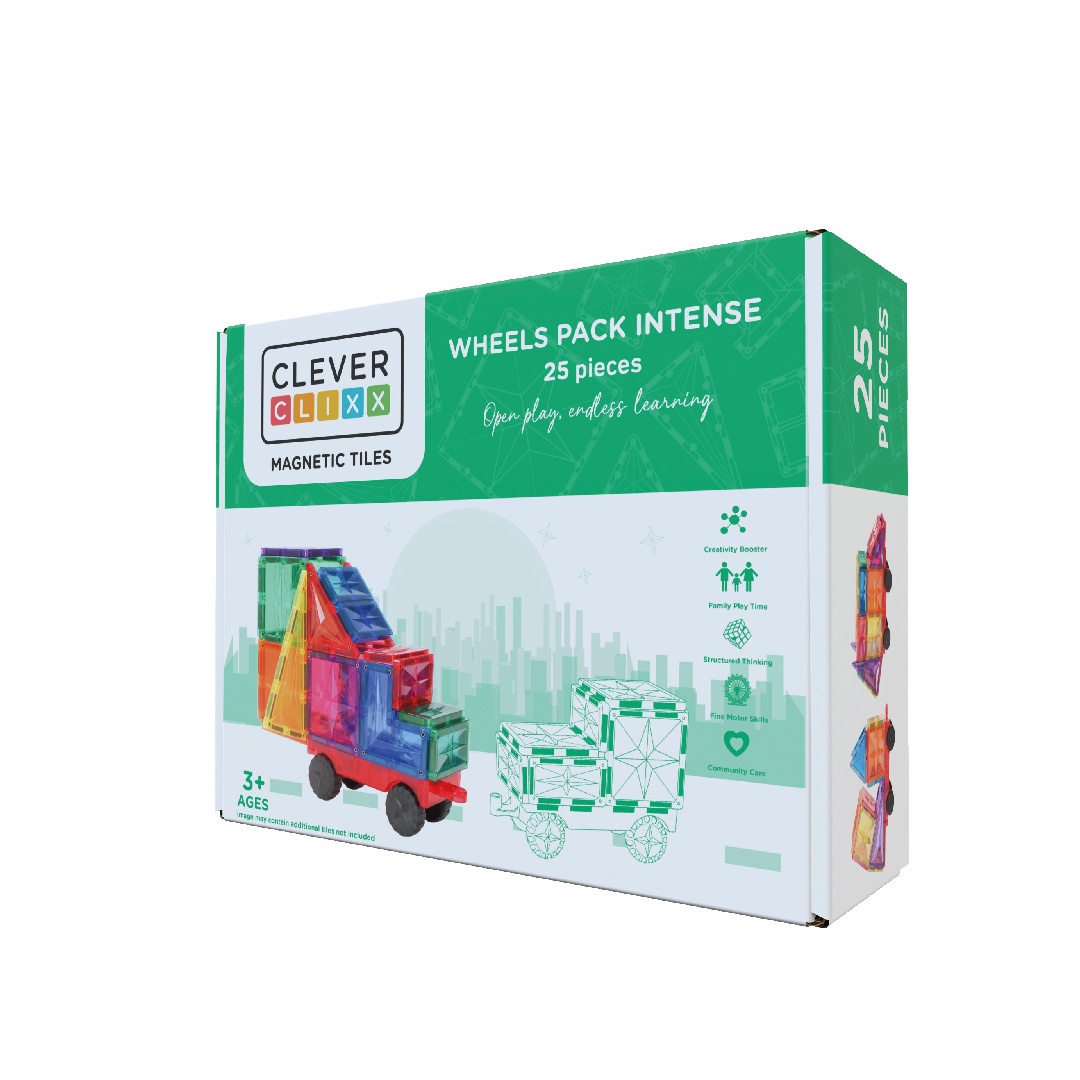 joc-magnetic-de-construit-cu-set-de-roti-25-piese-cleverclixx100018402 Joc magnetic de construit cu set de roti 25 piese, Cleverclixx - imagine 1