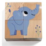 Puzzle din cuburi de lemn Animale salbatice, Djeco - imagine 3