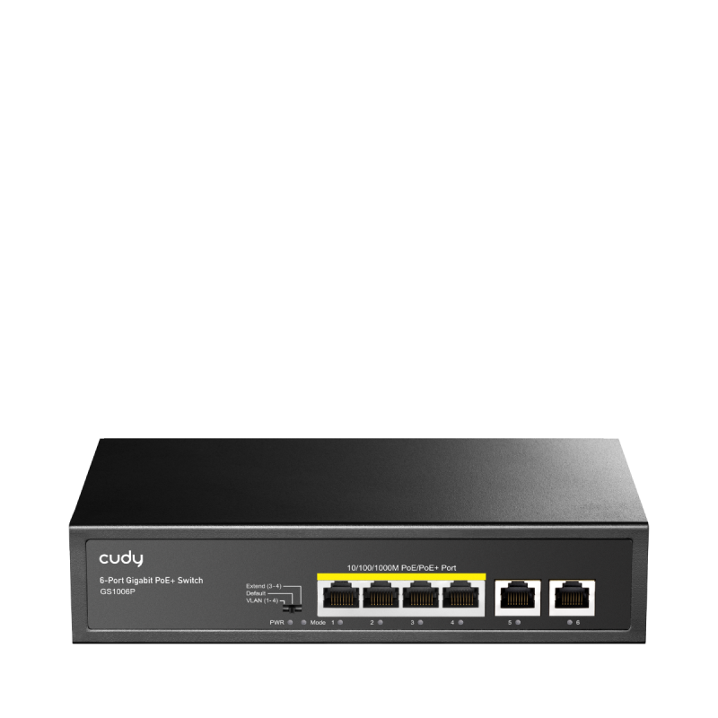 2d37f0b6bbd787c5ebc32fedff634fe4.png CUDY 6-Port 10/100/1000M PoE+ Switch, 4-Port 10/100/1000 BASE-T Gigabit PoE+ - imagine 1