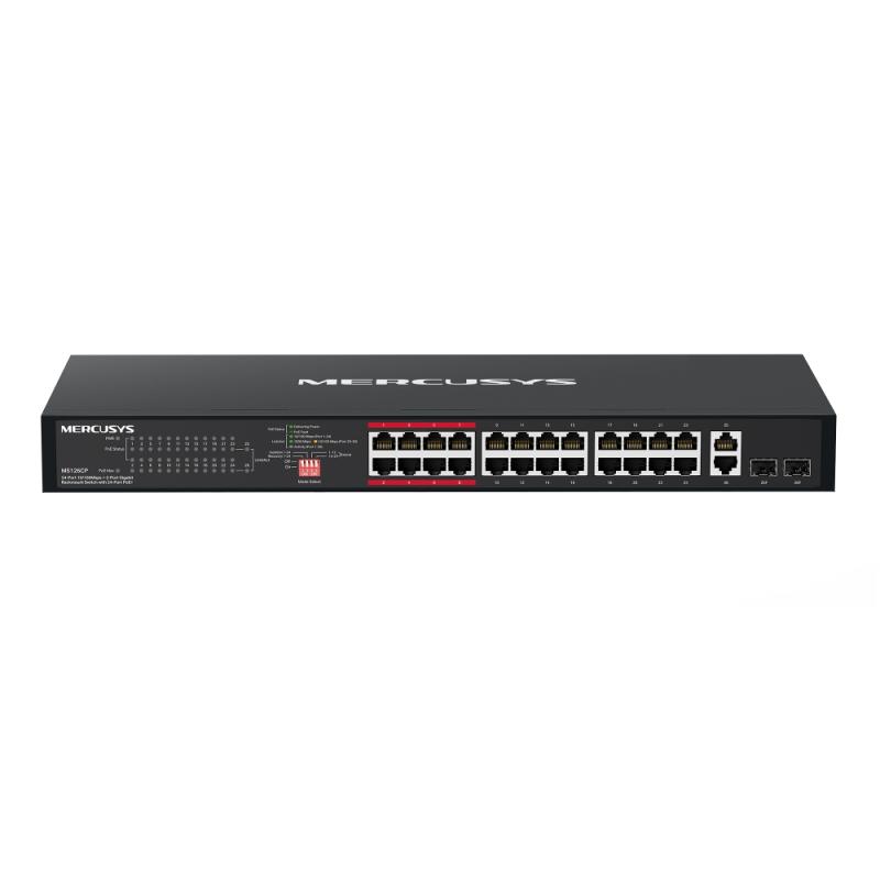 4b462fd71614e75e9dd044a1a3b91db5.jpeg 24-Port 10/100Mbps + 2-Port Gigabit Rackmount Switch with 24-Port PoE+ - imagine 1
