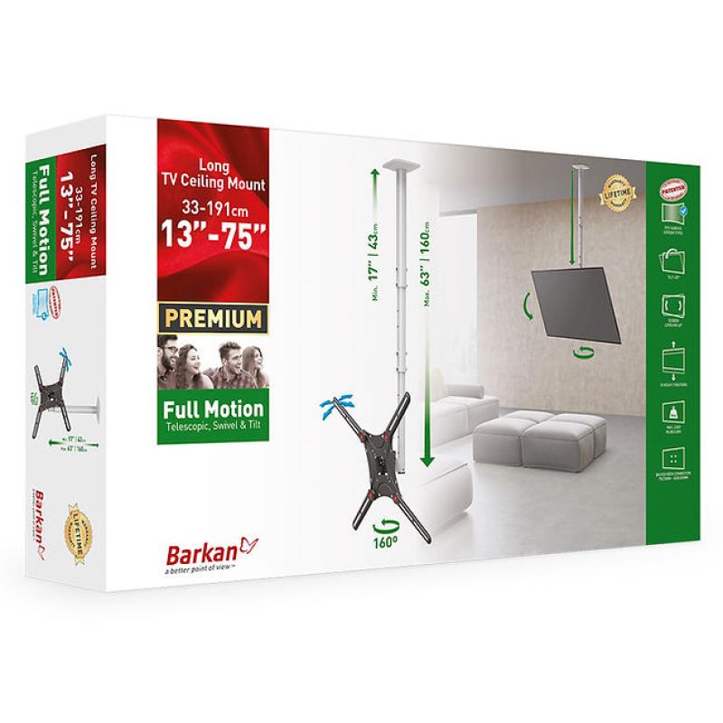 704cf161cb028f7ff9e50fbb42e256de.jpeg Suport tavan LCD/Plasma plat/curbat Barkan, 4500L,13-86", 3 miscari: Telescopic, Swivel, - imagine 1