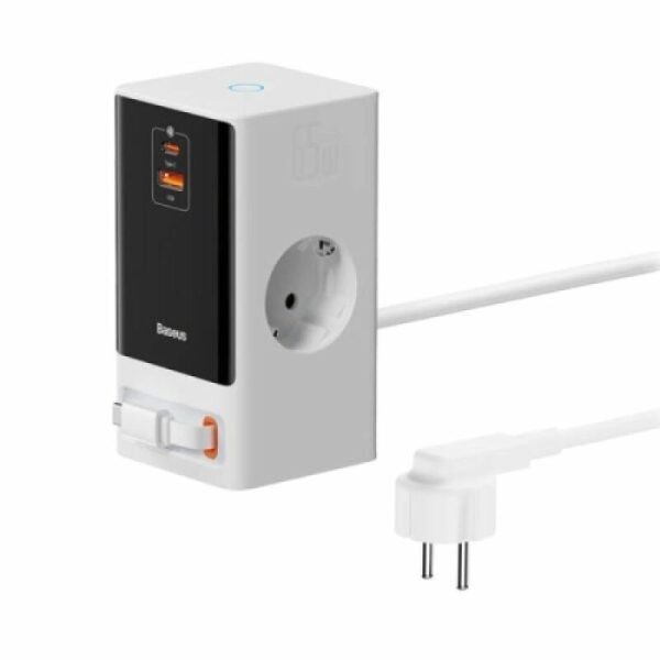 Incarcator retea Baseus PowerCombo Powerstrip, 65 W, 4 porturi, Alb