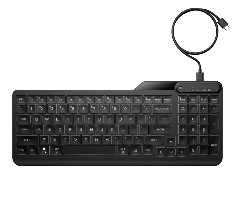 ee24dd0f49c7e518b97029a36a261969.png Tastatura HP 405 Backlit Wired Keyboard, USB, Negru - imagine 1
