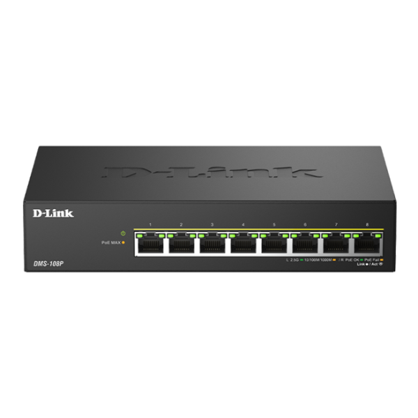 Switch DLink DMS-108P, 8 porturi, PoE, 8 x RJ-45, Auto