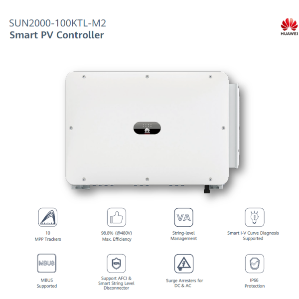 INVERTER HUAWEI SUN2000-100KTL-M2, AFCI, DC-SPD I+II