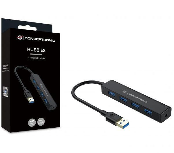 CONCEPTRONIC C4PUSB3 4-Port USB 3.0 Hub with Power Jack, 23.5