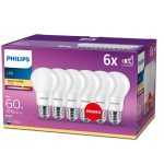 6 Becuri LED Philips A60, E27, 8W (60W), 806 lm,