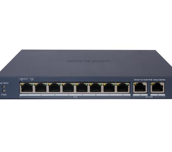 Switch PoE Hikvision DS-3E1310P-EI/M: 8 × 10/100 Mbps PoE ports,2