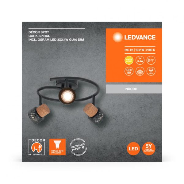 Spot LED triplu ajustabil Ledvance DECOR CORK SPIRAL, 3xGU10, 3x3.4W,