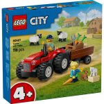 TRACTOR DE FERMA ROSU CU REMORCA SI OI, LEGO 60461 - imagine 3