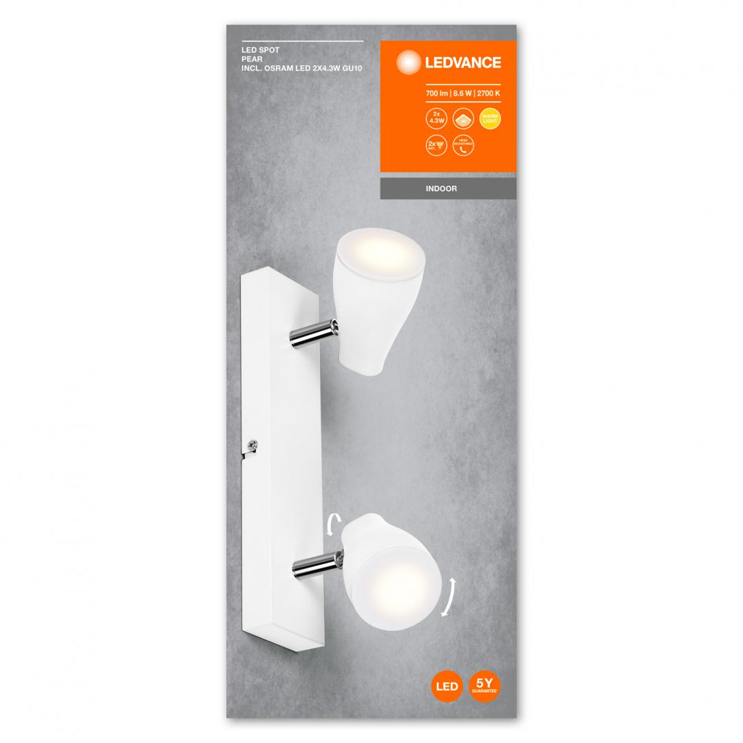overlay_3484ea00caef7063495fe7e9b4f760ed.jpg Spot LED dublu ajustabil Ledvance Pear, 2xGU10, 2x4.3W, 700 lm, - imagine 1