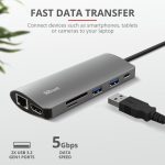 Hub USB Trust Dalyx, USB-C, 7 porturi, HDMI, RJ-45, Negru - imagine 7