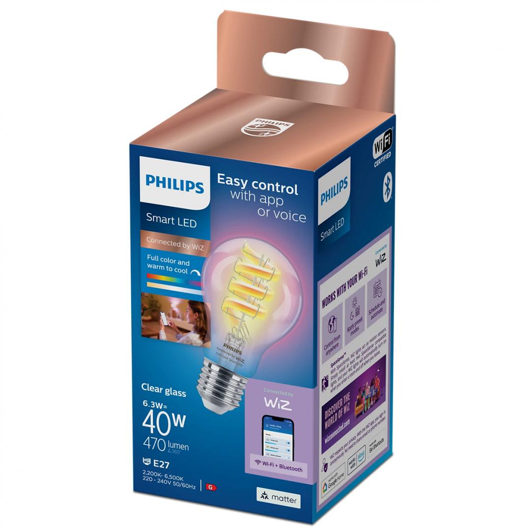 overlay_60a6d1f658af1eea5b3cc4021f498c22.jpeg Bec LED RGB inteligent Philips Filament Bulb A60, Wi-Fi, E27, - imagine 1