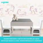 Set masuta si 2 scaune pentru copii , alb MDF, - imagine 7